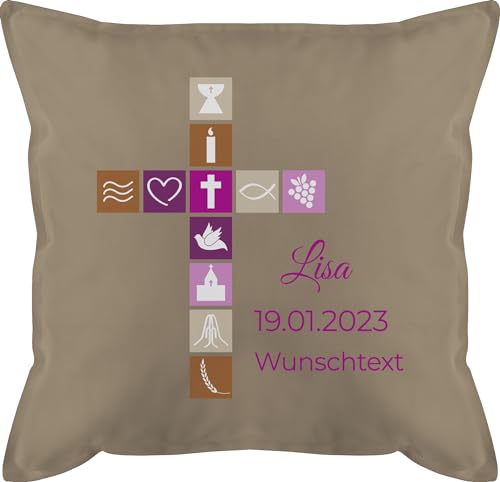 Kissen 50x50 - Geschenk Firmung Taufe Konfirmation - 50 x 50 cm - Beige - taufgeschenke Junge zur Jungen taufgeschenk konfirmations mädchen Kommunion personalisierte personalisiertes patenkind Name von Geschenk mit Namen personalisiert by Shirtracer