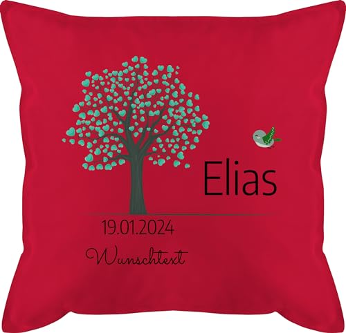 Kissen 50x50 - Lebensbaum Geburt Taufe Kommunion Datum Geschenk - 50 x 50 cm - Rot - taufgeschenke Baum zur personalisierte Name Personalisieren mädchen konfirmation personalisiertes patenkind von Geschenk mit Namen personalisiert by Shirtracer