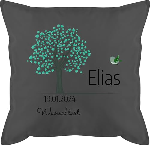 Kissen 50x50 - Lebensbaum Geburt Taufe Kommunion Datum Geschenk - 50 x 50 cm - Grau - Junge Baum taufgeschenke taufgeschenk Name konfirmation personalisiertes zur mädchen Personalisieren von Geschenk mit Namen personalisiert by Shirtracer