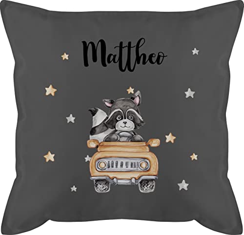 Kissen 50x50 - Tiere - Süßer Waschbär Rennfahrer Motiv Baby - 50 x 50 cm - Grau - Tier personalisierte Geschenke waschbären und Tieren Name Personalisieren Dino kleine Tiger von Geschenk mit Namen personalisiert by Shirtracer