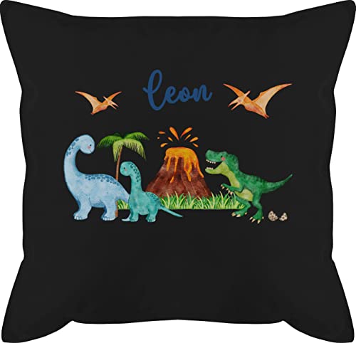 Kissen 50x50 - Dinosaurier Dino Dinos - 50 x 50 cm - Schwarz - personalisierte personalisiertes Tier Tiere Name saurier Dinosaurs Kinder Tieren personalisierter und wütender Schulkind Einschulung von Geschenk mit Namen personalisiert by Shirtracer