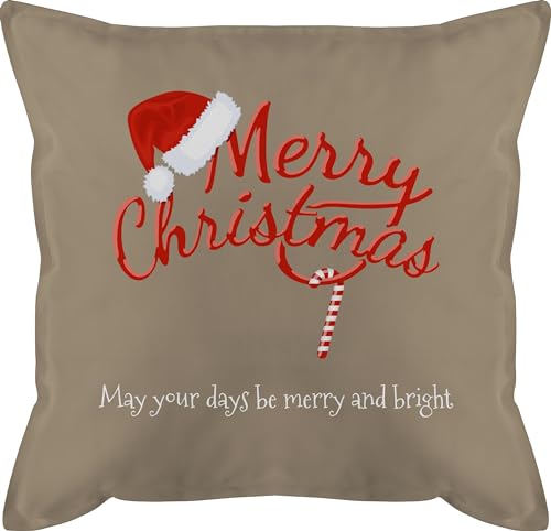 Kissen 50x50 - Weihnachtskissen Geschenke - Merry Christmas Zuckerstange mit Text - 50 x 50 cm - Beige - personalisierte Weihnachten weihnachtliche personalisiertes weihnachtsmotive füllung von Geschenk mit Namen personalisiert by Shirtracer