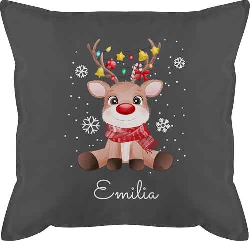 Kissen 50x50 - Weihnachtskissen Christmas Geschenke - Süßes Rentier mit Name Wunschtext - 50 x 50 cm - Grau - weihnachtliche Weihnachten personalisierte weihnachtsmotiven personalisiertes von Geschenk mit Namen personalisiert by Shirtracer