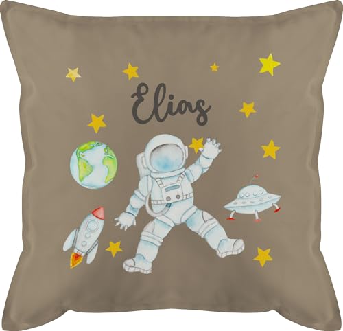 Kissen 50x50 - Weltall - Astronaut Kinder Raumfahrt Weltraum Planet Geschenk - 50 x 50 cm - Beige - Planeten Name Astronauten NASA Rakete von Geschenk mit Namen personalisiert by Shirtracer