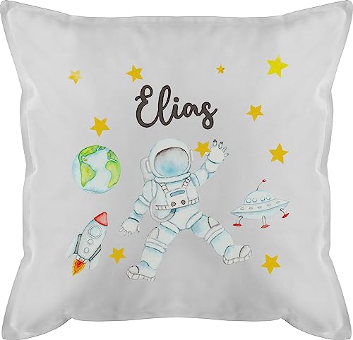 Kissen 50x50 - Weltall - Astronaut Kinder Raumfahrt Weltraum Planet Geschenk - 50 x 50 cm - Weiß - Planeten Name NASA Rakete Astronauten von Geschenk mit Namen personalisiert by Shirtracer