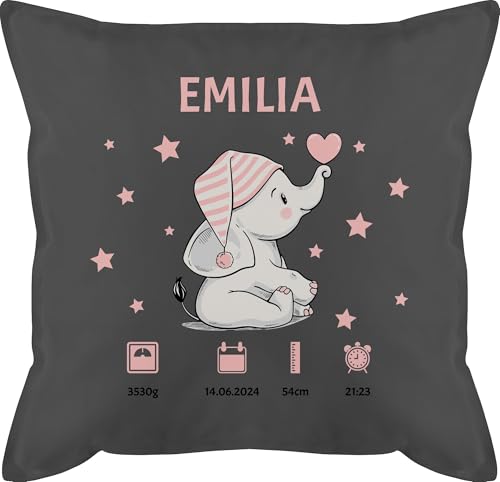 Kissen 50x50 - Elefant Geburtsdaten mit Name personalisiert I Geschenk zur Geburt - 50 x 50 cm - Grau - neugeboren geburtskissen personalisierte Baby kopfkissen Junge Geschenke Neugeborene von Geschenk mit Namen personalisiert by Shirtracer