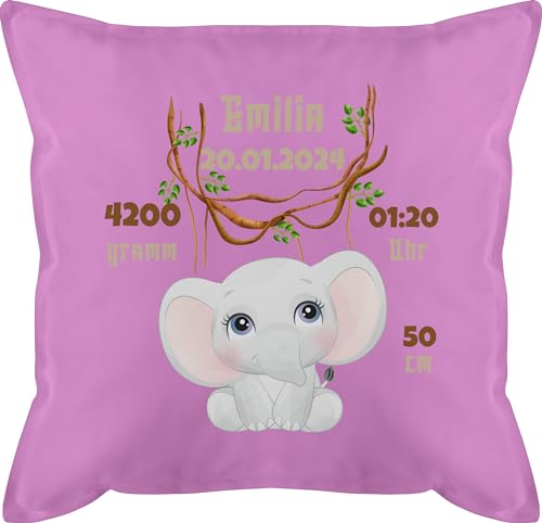 Kissen 50x50 - Zur Geburt - Geburtsgeschenk Elefant Datum Gewicht Uhrzeit Größe - 50 x 50 cm - Pink - Baby Announcement füllung Schwangerschaft Geschenke personalisiertes Babygeschenk von Geschenk mit Namen personalisiert by Shirtracer