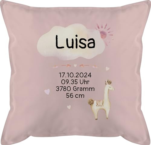 Kissen 50x50 - Baby Geschenk zur Geburt Mädchen Geburtsgeschenk - 50 x 50 cm - Hellrosa - Schwangerschaft verkünden namenskissen Schwangerschafts verkündung geburtskissen von Geschenk mit Namen personalisiert by Shirtracer