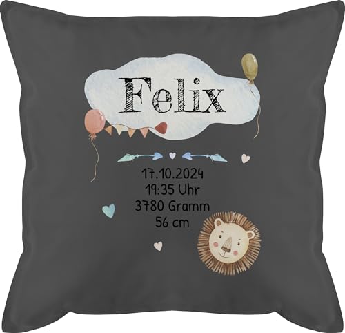 Kissen 50x50 - Geburtsgeschenk Baby Geschenk zur Geburt Junge Löwe - 50 x 50 cm - Grau - Neugeborene Geschenke füllung personalisiertes neugeboren personalisierter neugeborenes fuellung von Geschenk mit Namen personalisiert by Shirtracer