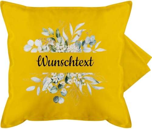 Kissenbezug - Aufdruck selbst gestalten - Wunschtext Text I eigener Text - 50 x 50 cm - Gelb - ästhetische kissenbezüge Schriftzug Kissen Bedrucken Lassen personalisierte Blumen Pillow Spruch von Geschenk mit Namen personalisiert by Shirtracer