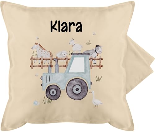 Kissenbezug - Bauernhof Traktor Tiere mit Namen Landwirtschaftlicher Tiermotiv Bauernhoftieren - 50 x 50 cm - Beige Natur - Kissen personalisiertes trecker traktormotiv Polster Kuh und kinderkissen Kissenbezug - Bauernhof Traktor Tiere mit Namen Landwirtschaftlicher Tiermotiv Bauernhoftieren - 50 x 50 cm - Beige Natur - Kissen personalisiertes trecker traktormotiv Polster Kuh und kinderkissen von Geschenk mit Namen personalisiert by Shirtracer