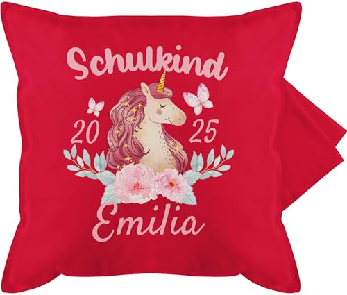 Kissenbezug - Einschulung Kissen - Schulkind Einhorn 2025-50 x 50 cm - Rot - personalisiertes motivationskissen Schulanfang schulanfänger grundschule zierkissen+&+-hüllen personalisierte Kissenbezug - Einschulung Kissen - Schulkind Einhorn 2025-50 x 50 cm - Rot - personalisiertes motivationskissen Schulanfang schulanfänger grundschule zierkissen+&+-hüllen personalisierte von Geschenk mit Namen personalisiert by Shirtracer