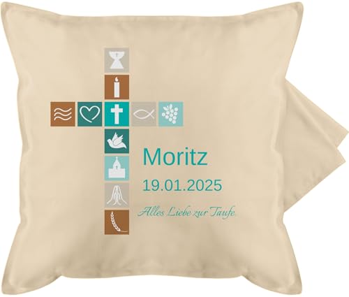 Kissenbezug - Geschenk Taufe I Konfirmation Geschenk Firmung - 50 x 50 cm - Beige Natur - personalisiertes Kissen zur Kommunion taufkissen taufgeschenke Taufe￼ kissenhülle patenkind taufgeschenk von Geschenk mit Namen personalisiert by Shirtracer