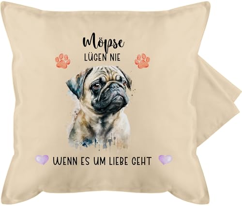 Kissenbezug - Hunde - Mops - Geschenk Hundebesitzern - 50 x 50 cm - Beige Natur - Kissen Motiv personalisierte Geschenke Hundebesitzer sofakissen Deco Hund hundemotiv kopfkissen personalisiertes von Geschenk mit Namen personalisiert by Shirtracer