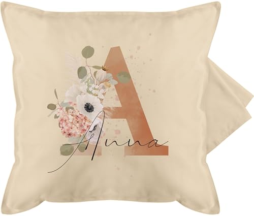 Kissenbezug - Initialen - Watercolor Anfangsbuchstabe I Geschenk mit Initiale Geschenke - 50 x 50 cm - Beige Natur - Buchstabe buchstabenkissen Buchstaben a Kissen namenskissen personalisierte Name von Geschenk mit Namen personalisiert by Shirtracer