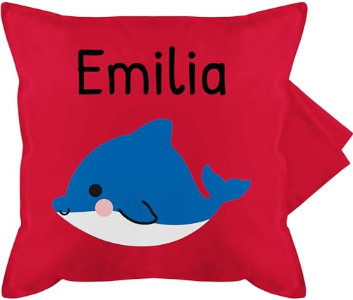 Kissenbezug - Kinder Kissen Mädchen Name - Süßer Delfin - 50 x 50 cm - Rot - kissenhüllen kinderzimmer personalisierte Geschenke Kind kissenhülle baumwollkissen gurli delfinen personalisiertes von Geschenk mit Namen personalisiert by Shirtracer