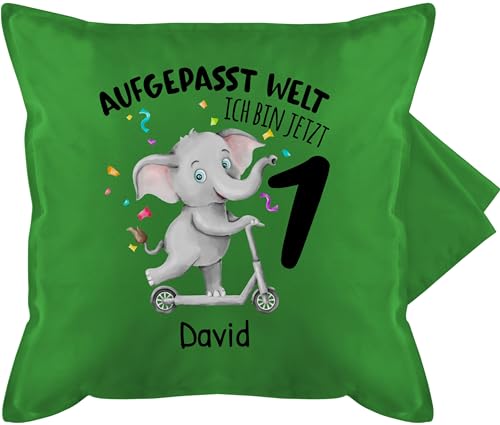 Kissenbezug - Kissen - Aufgepasst Welt ich Bin jetzt 1 I Erster Geburtstag I 1. Geburtstag I 1 Geburtstag - 50 x 50 cm - Grün - zum personalisierte Geschenke Baby 1st Pillow Jahr Junge one von Geschenk mit Namen personalisiert by Shirtracer