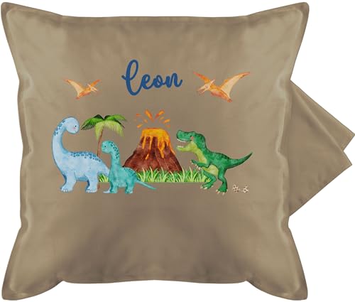 Kissenbezug - Kissen - Dinosaurier Dino Dinos - 50 x 50 cm - Beige - Tier Dinosaurs kissenhülle Tieren Tiere saurier Name personalisierter und Einschulung wütender Schulkind von Geschenk mit Namen personalisiert by Shirtracer