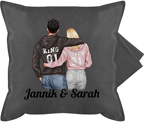 Kissenbezug - Kissen Ideen - Partner Geschenke Paar King Queen Couple Pärchen Weihnachts-Geschenke Valentinstag - 50 x 50 cm - Grau - für Weihnachten Love Paare valentinstags von Geschenk mit Namen personalisiert by Shirtracer