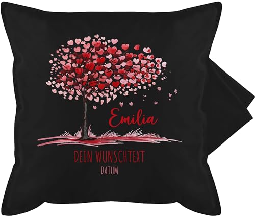 Kissenbezug - Lebensbaum - Geburt Geschenk Taufe Taufgeschenk Kommunion Geburtsdatum Konfirmation - 50 x 50 cm - Schwarz - zur Geschenke Kissen personalisiertes Name patenkind personalisierte von Geschenk mit Namen personalisiert by Shirtracer