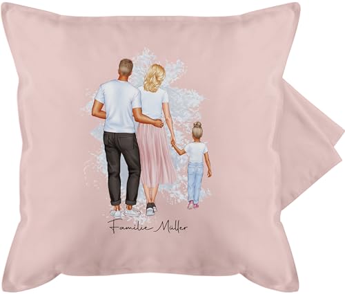 Kissenbezug - zum Vatertag - Familie Mama Papa Kind - 50 x 50 cm - Hellrosa - kissenhülle kissenbezüge personalisiertes Kissen Mutter personalisierte Familien personalisierter muttertagsgeschenk von Geschenk mit Namen personalisiert by Shirtracer