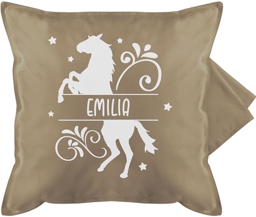 Kissenbezug - Pferd Pferde Pferdemädchen Horse Pferdemotiv - 50 x 50 cm - Beige - pferden pferdekissen pferdezubehör Kissen pferdefan Name Geschenke für reiterinnen REIT Sachen von Geschenk mit Namen personalisiert by Shirtracer