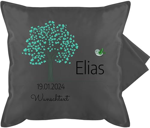 Kissenbezug - Lebensbaum Geburt Taufe Kommunion Datum Geschenk - 50 x 50 cm - Grau - personalisierte Kissen konfirmation konfirmations Geschenke personalisiertes taufgeschenk Baum zur taufgeschenke von Geschenk mit Namen personalisiert by Shirtracer