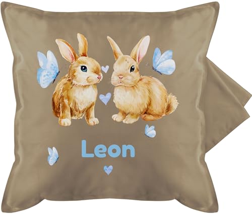 Kissenbezug - Ostern Deko - Süße Hasen Jungen - Osterhasen Geschenk - 50 x 50 cm - Beige - kissenhüllen kissenbezüge Easter Osterhase osterngeschenke ostegeschenk personalisierte Oster Gifts von Geschenk mit Namen personalisiert by Shirtracer