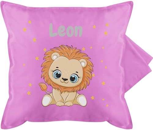 Kissenbezug - Süßer Löwe Löwen Löwenmotiv König der Tiere Lion - 50 x 50 cm - Pink - personalisiertes Kissen Leo Name bezug personalisierte Tier Kind Lions wunschtext und von Geschenk mit Namen personalisiert by Shirtracer