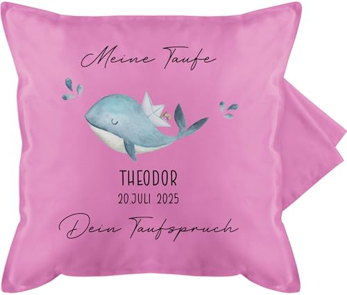 Kissenbezug - Taufe - Tauf Geschenk mit Name und Datum | Taufgeschenke | Wal | Personalisiert mit Taufspruch - 50 x 50 cm - Pink - taufkissen konfirmation Taufe￼ Kissen Kommunion Geschenke von Geschenk mit Namen personalisiert by Shirtracer