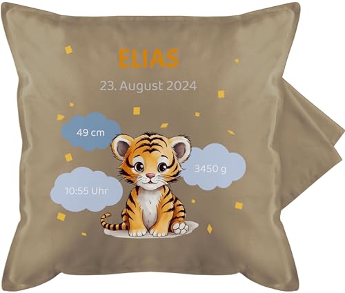 Kissenbezug - Zur - Geschenk Geburtsdaten Geschenke Geburt Daten - 50 x 50 cm - Beige - personalisierte Baby Kissen für Neugeborene personalisiertes Geburtsgeschenk kissenhüllen Junge von Geschenk mit Namen personalisiert by Shirtracer