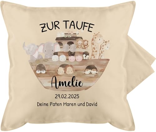 Kissenbezug - Zur Taufe Arche Noah personalisiert | Taufgeschenk | - 50 x 50 cm - Beige Natur - taufkissen konfirmation Taufe Kissen Kommunion Geschenke taufgeschenke personalisierte firmung Kissenbezug - Zur Taufe Arche Noah personalisiert | Taufgeschenk | - 50 x 50 cm - Beige Natur - taufkissen konfirmation Taufe Kissen Kommunion Geschenke taufgeschenke personalisierte firmung von Geschenk mit Namen personalisiert by Shirtracer