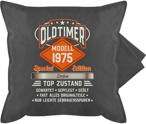 Kissenbezug - 50. Geburtstag - Kissen - Oldtimer Special Vintage 1974 mit Name zum Fünfzigsten - 50 x 50 cm - Grau - 1973 Jahrgang 50.Geburtstag Jahre kissenhülle Geschenke personalisierte von Geschenk mit Namen personalisiert by Shirtracer