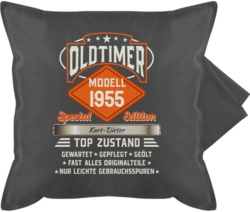 Kissenbezug - 70. Geburtstag Kissen - Oldtimer Special Vintage 1954 - Name - Retro Look zum Siebzigsten - 50 x 50 cm - Grau - 70 gravur 70.geburtstag 1953 kissenhüllen 70er jahre 70-geburtstag von Geschenk mit Namen personalisiert by Shirtracer