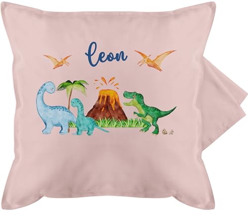 Kissenbezug - Kissen - Dinosaurier Dino Dinos - 50 x 50 cm - Hellrosa - saurier Dinosaurs kissenhülle Tier Tiere Tieren Name personalisierter wütender und Einschulung Schulkind von Geschenk mit Namen personalisiert by Shirtracer