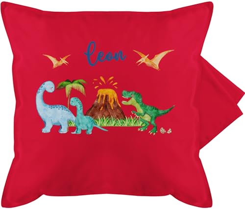 Kissenbezug - Kissen - Dinosaurier Dino Dinos - 50 x 50 cm - Rot - saurier Tiere kissenhülle Tieren Dinosaurs Tier Name und wütender personalisierter Schulkind Einschulung von Geschenk mit Namen personalisiert by Shirtracer