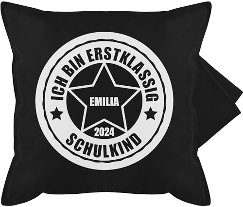 Kissenbezug - Einschulung Kissen - Ich Bin erstklassig 2024-50 x 50 cm - Schwarz - Schulkind du bist 1. klasse personalisierte Schulanfang erster Schultag 2023 schulkinder Name Kita Schule Stern von Geschenk mit Namen personalisiert by Shirtracer