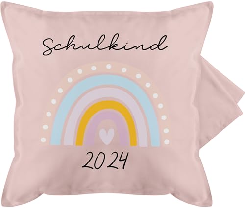 Kissenbezug - Einschulung Kissen - Schulkind Regenbogen 2024-50 x 50 cm - Hellrosa - 1. Schultag personalisiertes Schulanfang schulkinder personalisierte Kita Schule 1.Schultag einschulungs von Geschenk mit Namen personalisiert by Shirtracer