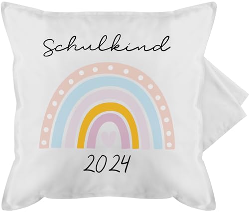 Kissenbezug - Einschulung Kissen - Schulkind Regenbogen 2024 - 50 x 50 cm - Weiß - ersten schultag überraschung zum schulanfang erste schuljahr einschulungsgeschenk einschulung/schulanfang von Geschenk mit Namen personalisiert by Shirtracer