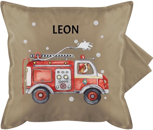 Kissenbezug - Feuerwehr Auto Feuerwehrauto 112 Fire Truck Löschfahrzeug - 50 x 50 cm - Beige - personalisiertes Kissen personalisierte Feuerwehrfrau Kinder und Geschenke Name freiwillige von Geschenk mit Namen personalisiert by Shirtracer