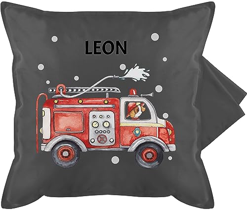 Kissenbezug - Feuerwehr Auto Feuerwehrauto 112 Fire Truck Löschfahrzeug - 50 x 50 cm - Grau - Kissen Geschenke Feuerwehr+Kissen und personalisiertes Name personalisierte für Kind Kinder von Geschenk mit Namen personalisiert by Shirtracer