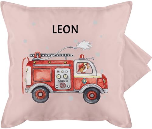 Kissenbezug - Feuerwehr Auto Feuerwehrauto 112 Fire Truck Löschfahrzeug - 50 x 50 cm - Hellrosa - Namen-Feuerwehr-Feuerwehr personalisierte Kissen Kinder feuerwehrgeschenk kissenhülle von Geschenk mit Namen personalisiert by Shirtracer