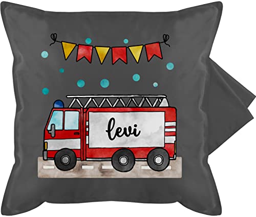 Kissenbezug - Feuerwehr - Feuerwehrauto - Geschenk - 50 x 50 cm - Grau - Geschenke für feuerwehrmänner personalisierte Kissen Kinder Feuerwehrfrau feuerwehrmann kissenhülle und Name von Geschenk mit Namen personalisiert by Shirtracer