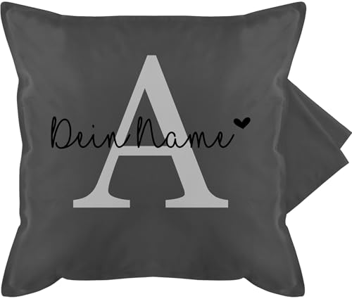Kissenbezug - Initialen - Buchstabe Name anpassbar Herzchen I Geschenk Anfangsbuchstabe mit Name - 50 x 50 cm - Grau - buchstabenkissen a namenskissen Buchstaben anfangsbuchstaben kuschelkissen von Geschenk mit Namen personalisiert by Shirtracer