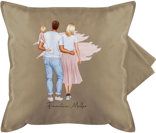 Kissenbezug - zum Vatertag - Familie Mutter Vater Baby Kinder - 50 x 50 cm - Beige - Mama personalisiertes Kind Kissen muttertags muttertagsgeschenke Geschenke für mütter Vatertagsgeschenke von Geschenk mit Namen personalisiert by Shirtracer