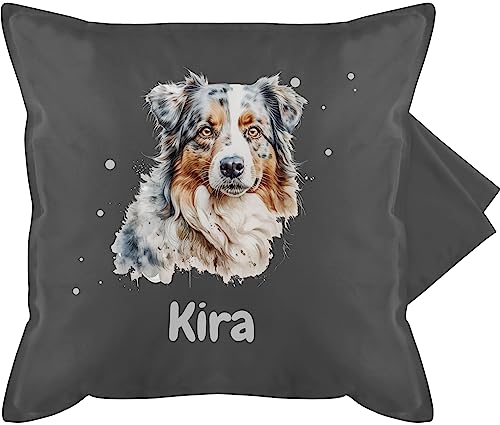 Kissenbezug - Hunde - Australian Shepherd - Hundebesitzern Geschenk - 50 x 50 cm - Grau - Shepherds Geschenke personalisiertes Kissen Hund Hundebesitzer Sofa personalisierte hundemotiv von Geschenk mit Namen personalisiert by Shirtracer