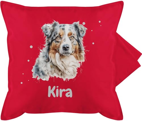 Kissenbezug - Hunde - Australian Shepherd - Hundebesitzern Geschenk - 50 x 50 cm - Rot - Hund Kissen personalisierte und Hundebesitzer hundemotiv personalisiertes Hunden Name selbst Design von Geschenk mit Namen personalisiert by Shirtracer