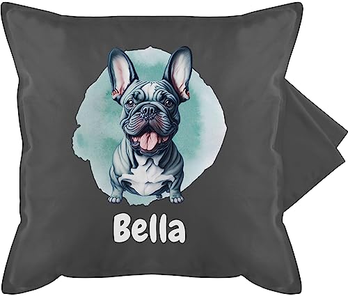 Kissenbezug - Hunde - Französische Bulldogge - Hundebesitzern Geschenk - 50 x 50 cm - Grau - personalisiertes Kissen Hund Hundebesitzer Bulldoggen Sofa personalisierte hundemotiv französische von Geschenk mit Namen personalisiert by Shirtracer