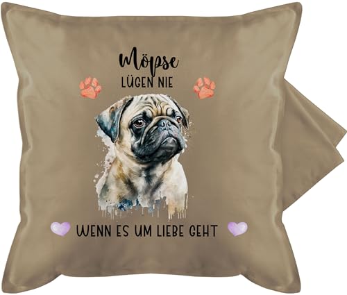 Kissenbezug - Hunde - Mops - Geschenk Hundebesitzern - 50 x 50 cm - Beige - personalisierte Hund Kissen Hundebesitzer Hunden Name personalisiertes selbst Design hundemotiv Kissen+hundemotiv von Geschenk mit Namen personalisiert by Shirtracer