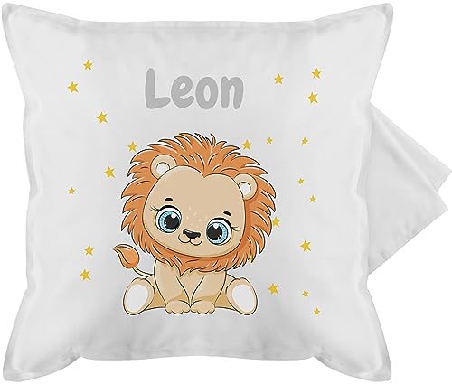 Kissenbezug - Süßer Löwe Löwen Löwenmotiv König der Tiere Lion - 50 x 50 cm - Weiß - Kissen Leo bezug Kind Tier personalisierte personalisiertes Name und wunschtext von Geschenk mit Namen personalisiert by Shirtracer